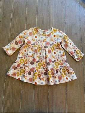 Aimama Kids Floral Cotton Tiered Dress - Pink & Mustard